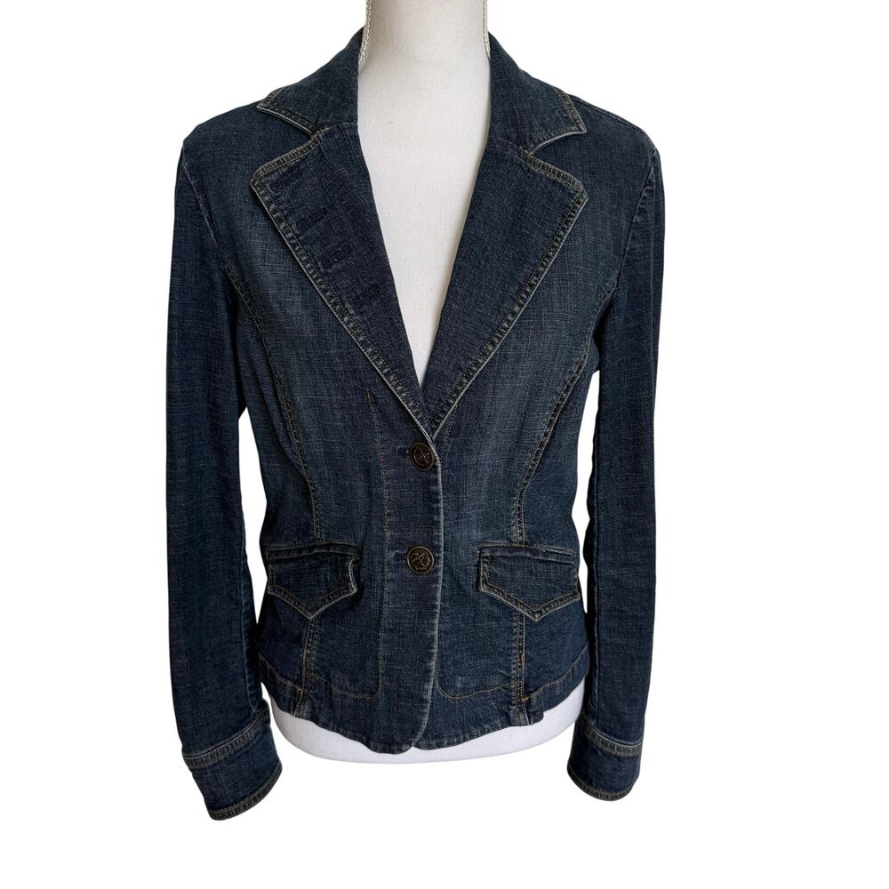 W Work to Weekend Denim Blazer 8 Cotton Stretch Pockets Nautical Buttons Classic